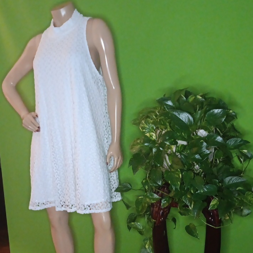 Derek Heart White Trapeze Dress Mini Dress, Sz. Lg